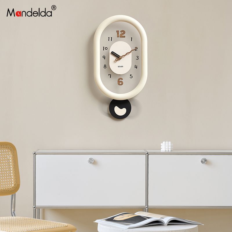 免打孔法式奶油風掛鐘家用客廳現代簡約高檔鐘表搖擺時鐘