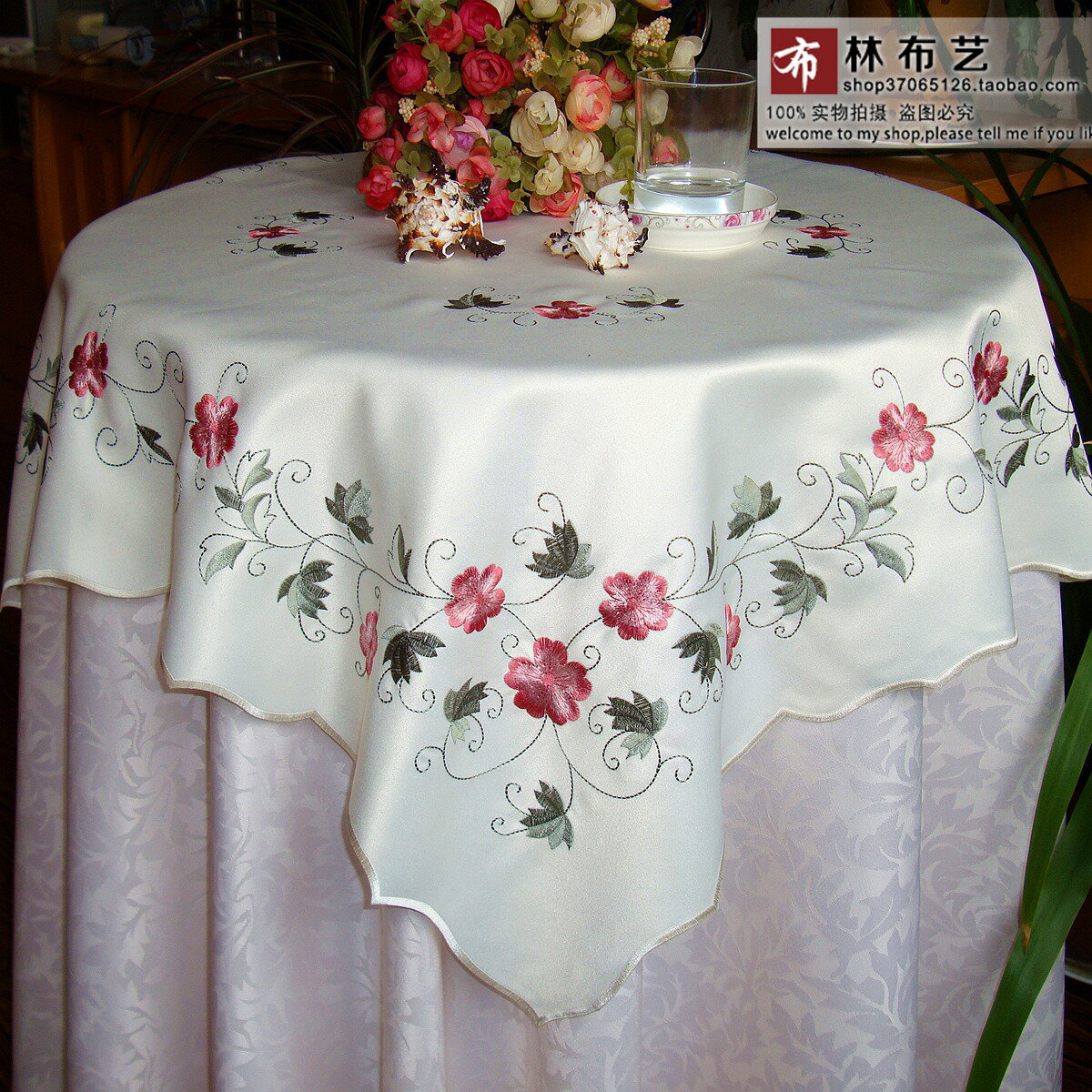 外貿餐桌布藝臺布電視冰箱蓋巾茶幾巾蓋布刺繡繡花田園特價促銷！