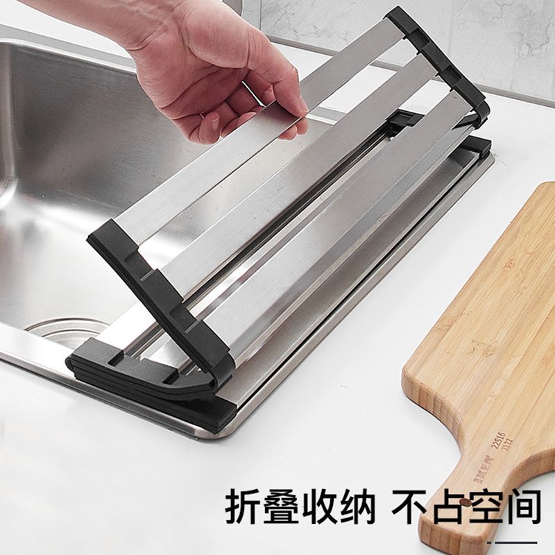 瀝水架 HLK可折疊瀝水架廚房碗碟筷硅膠收納置物架304不銹鋼瀝水卷簾水槽