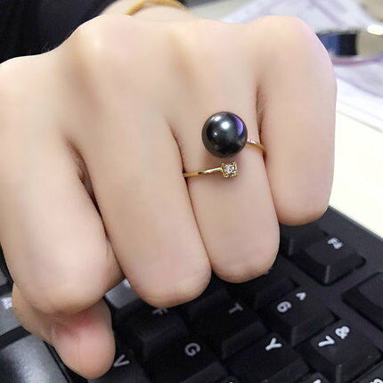 美琪 艾格麗絲 法國原產大溪地黑珍珠鑲嵌鑽石18K戒指