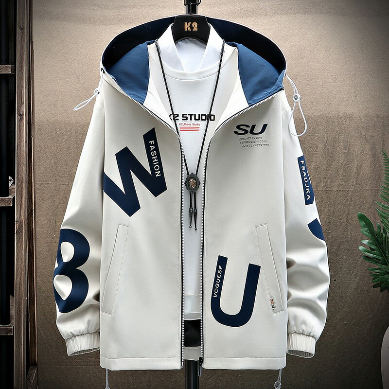 夾克男士新款連帽開衫衣服春秋季韓版潮流休閑外套印花百搭上衣服
