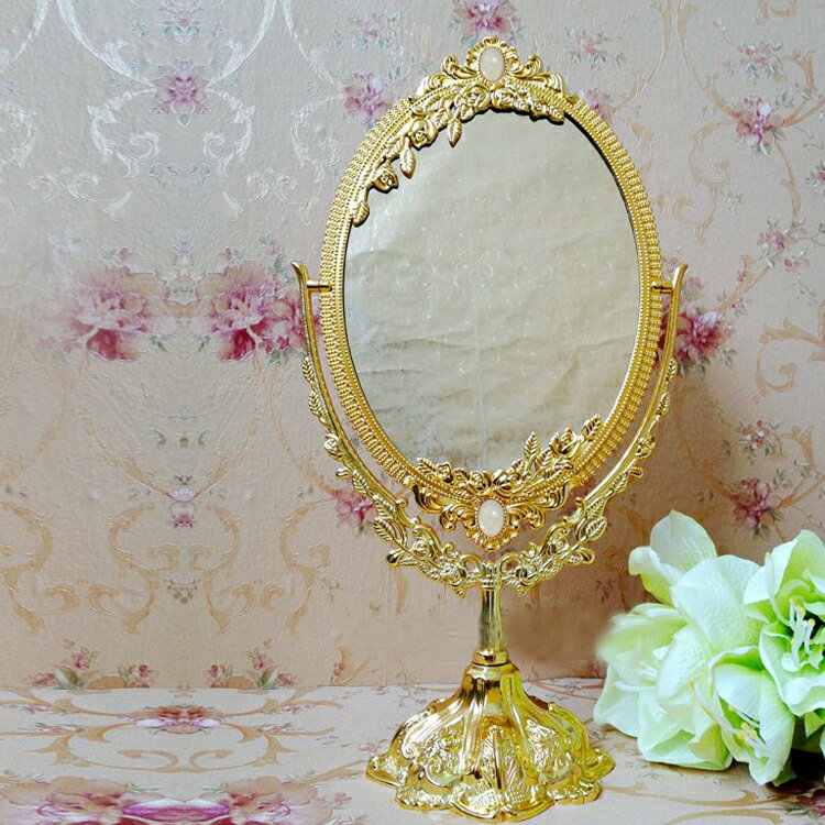 歐式大號化妝鏡 臺式雙面復古臥室桌面梳妝鏡美容院臺面公主鏡子