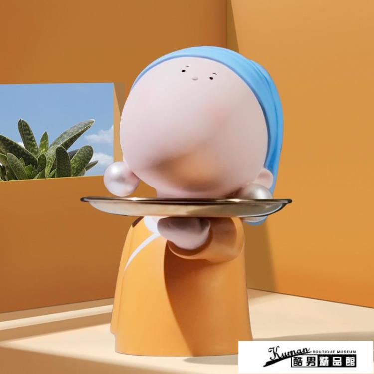 精選好品~鑰匙收納藝術感戴帶珍珠耳環的少女客廳玄關進門入戶鑰匙收納託盤裝飾擺件 雙11全館免運