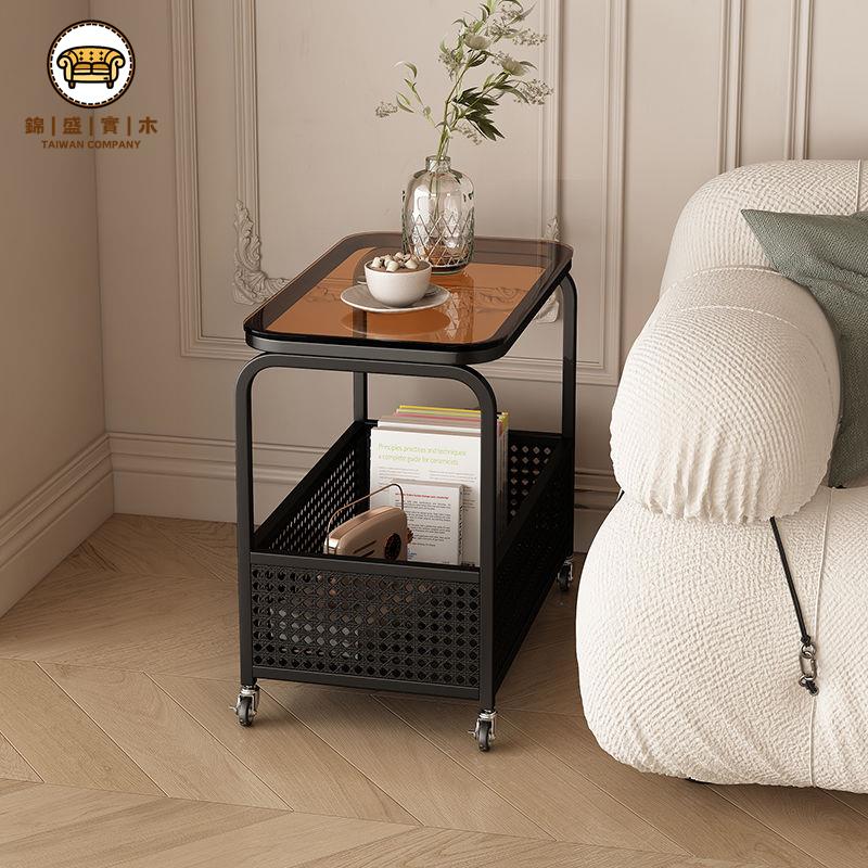 【沙發邊幾】 沙發邊櫃 茶几 客廳邊幾 移動簡約邊幾多功能客廳網紅收納儲物床頭輕奢北歐帶輪臥室小推車免運 工廠直銷 特價出 全館折扣 j14 8