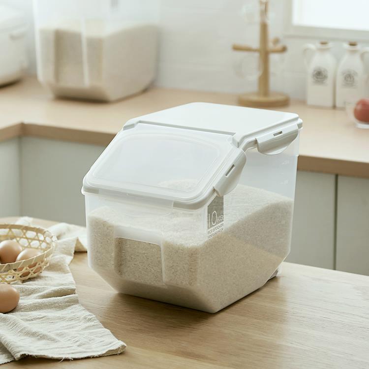 熱銷推薦-日式廚房家用米桶10kg塑料儲米箱20斤密封米缸防蟲防潮加厚面粉桶【摩可美家】