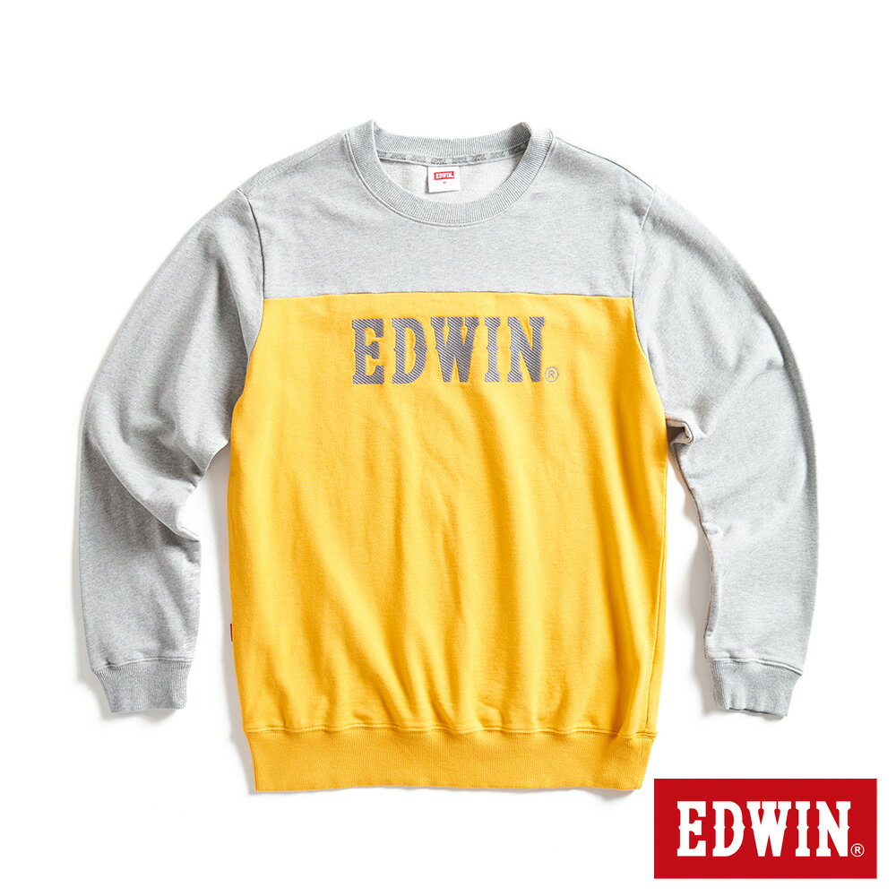 EDWIN 男款 露營系列 經典撞色拼接LOGO厚長袖T恤(桔黃色)
