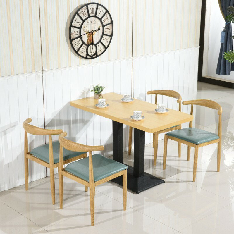 【量大優惠】 鐵藝牛角椅仿實木快餐桌椅單位食堂甜品奶茶小吃飯店咖啡廳組合