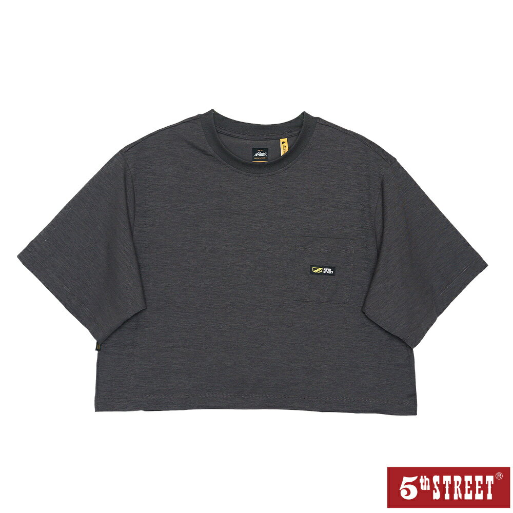 女裝 涼感短T 短版 短袖T恤 TEE 上衣 黑灰 (571058) 【5th STREET】【全館滿$3000贈環保餐具收納包】