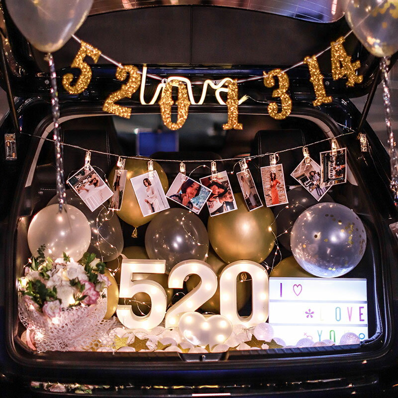 網紅汽車后備箱驚喜生日520情人節車尾箱浪漫告表白求婚布置裝飾