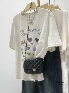 日系學院風卡通印花t恤女夏季休閒復古寬版短袖純棉日本上衣