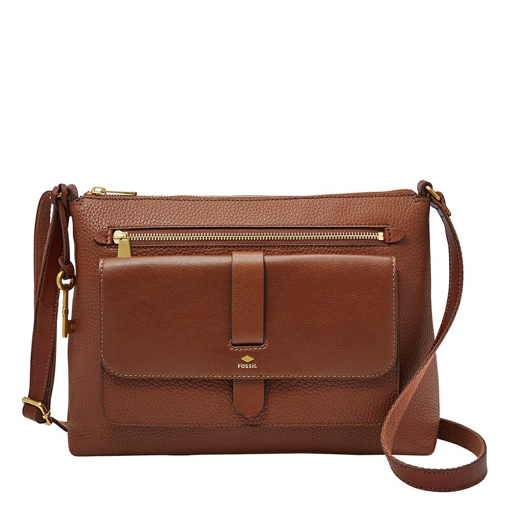 送禮首選★FOSSIL Kinley 真皮斜揹包-咖啡色 ZB7879200【美國時尚品牌】 附防塵袋+提袋【全館滿額折價★FOSSIL全系列包夾送美妝蛋】