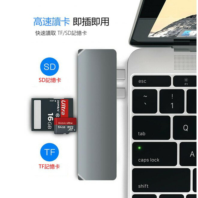 MacBook Pro專用Type-C 7 合1多功能擴充Hub集線器轉接器讀卡機 Type-c 集線器 MacBook hub 4