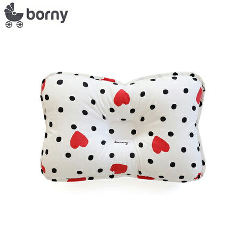 韓國【Borny】3D透氣純棉塑型嬰兒枕(6個月以上適用) (白底愛心)