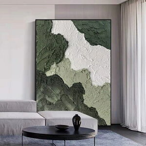 手繪客廳沙發背景裝飾畫現代簡約侘寂風綠色立體肌理玄關掛畫