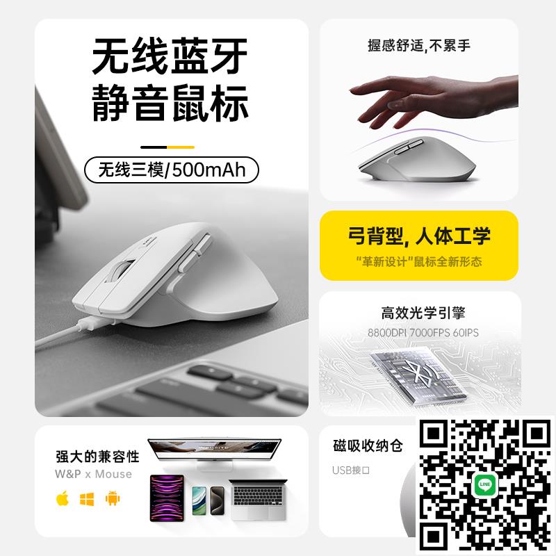 【美國W&P】滑鼠靜音人體工學辦公適用蘋果電腦Macbook