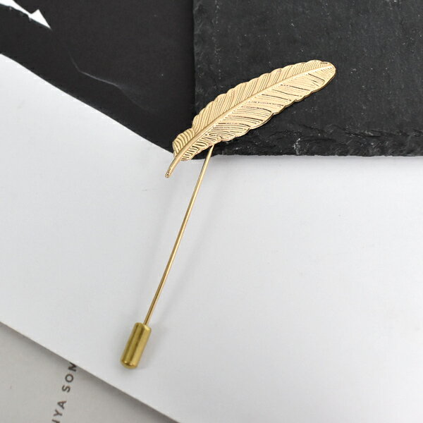 西裝別針 玫金羽毛一字胸針【NCD38】