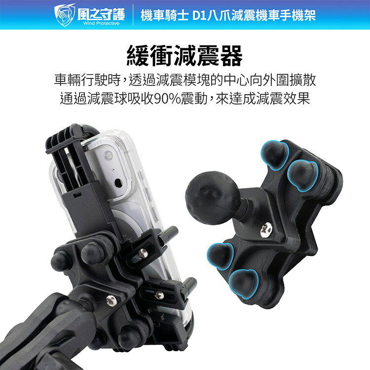 【風之守護】機車騎士 D1八爪減震機車手機架 5