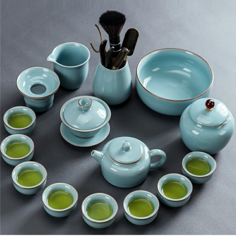 官窯功夫茶具茶杯茶壺套裝家用簡約客廳節慶送禮品陶瓷高檔禮盒裝