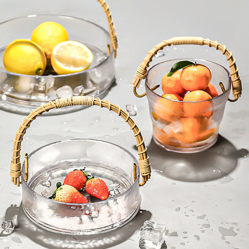 墨色 藤編果盤家用新款高端輕奢玻璃果籃客廳茶幾手提水果盤