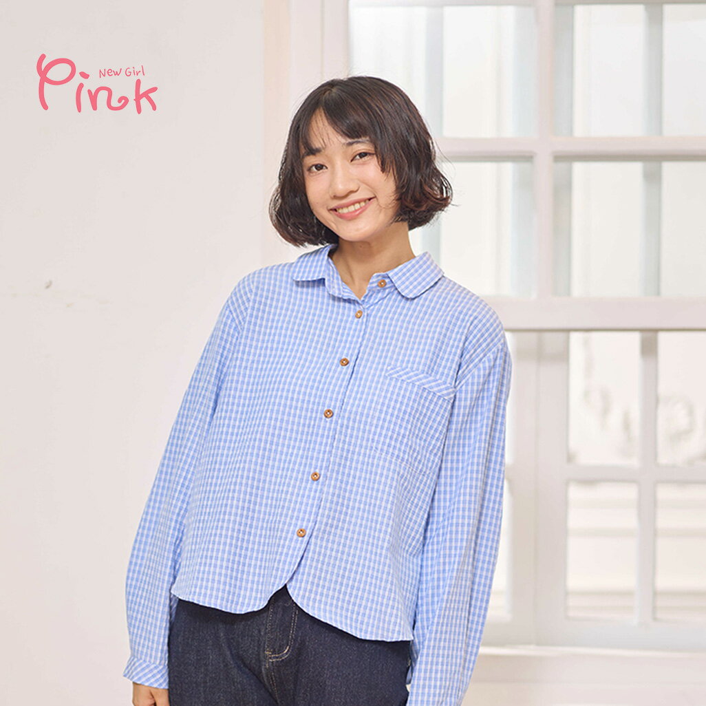 Pink* 圓弧剪裁格紋襯衫 (2色) Z1201AD 治裝激推