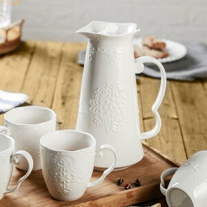 歐式陶瓷浮雕水壺家用微波爐大容量冷水壺套裝咖啡杯壺涼白開水壺