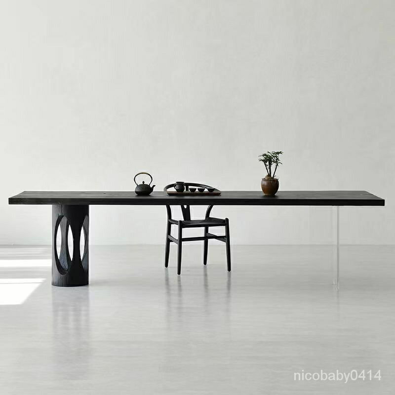 【爆款】侘寂風碳化實木餐桌亞剋力懸浮傢用簡約客廳泡茶桌創意原木大闆桌臺灣發貨 VACR