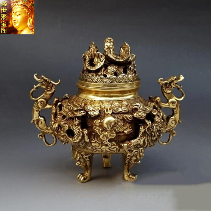 盛世聚寶閣 黃銅香爐九龍爐宣德爐佛道家居擺件古玩收藏民族風