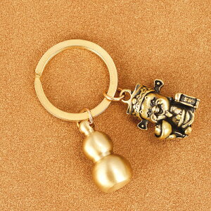 卓弘財神爺鑰匙扣掛件復古銅葫蘆飾品手工掛墜情侶禮物