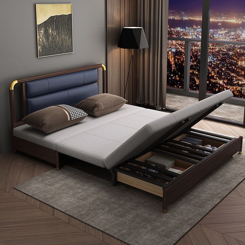 輕奢北歐沙發床小戶型客廳多功能推拉可折疊單雙人實木沙發兩用