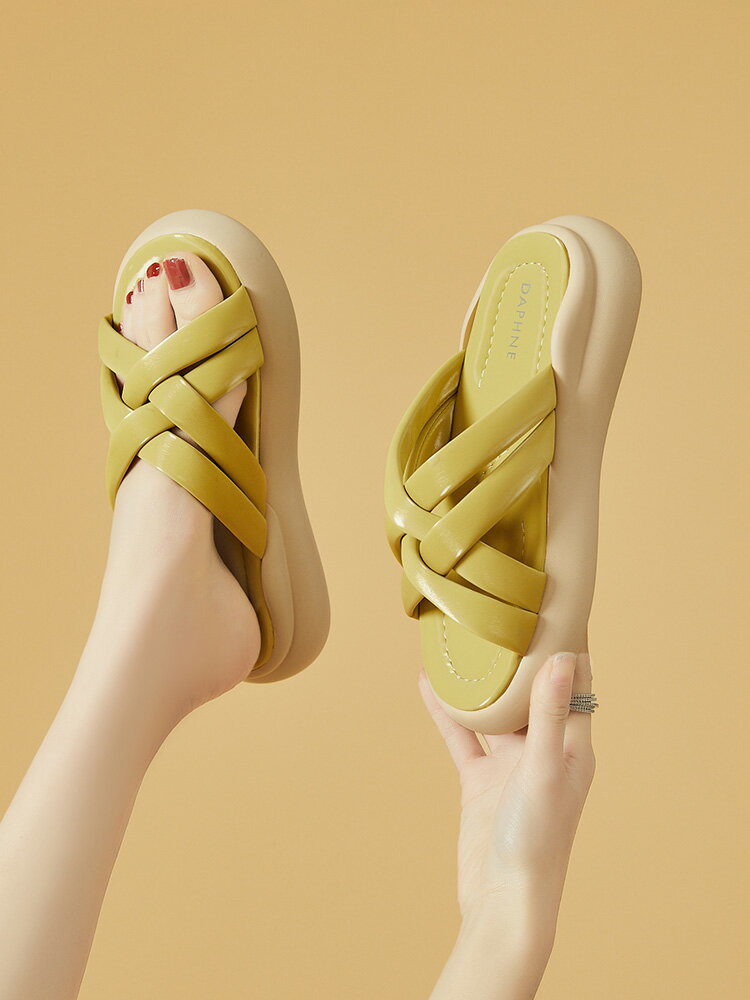 達芙妮坡跟拖鞋女夏外穿2024年新款夏季平底涼鞋女士軟底沙灘涼拖-樂購