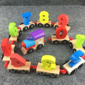 兒童木質數字小火車子男女孩幼兒早教益智拼裝拖拉智力積木玩具車