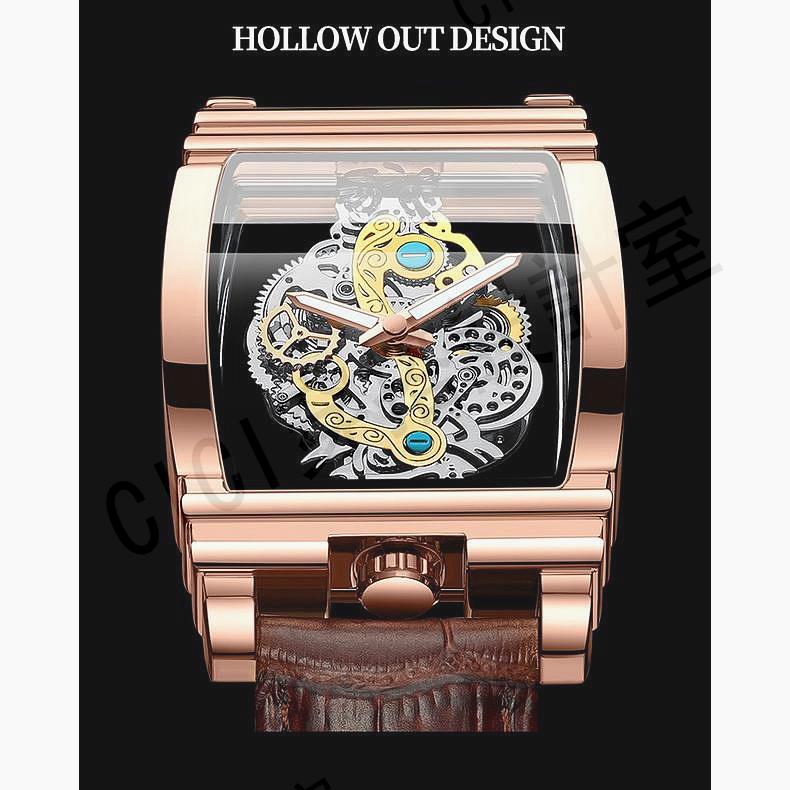 時尚酒桶表 夜光防水手錶 機車齒輪條形鏤空石英錶 陀飛輪真皮手錶男生 潮流酒桶型男錶【亞德機械五金家居】 6