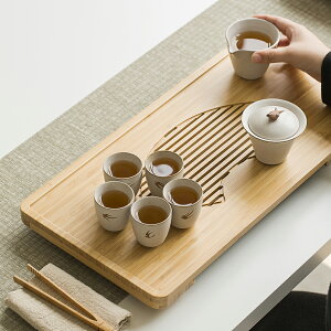 竹制茶盤小型家用托盤 瀝水排水管日式簡易干泡臺 儲水茶臺長方形