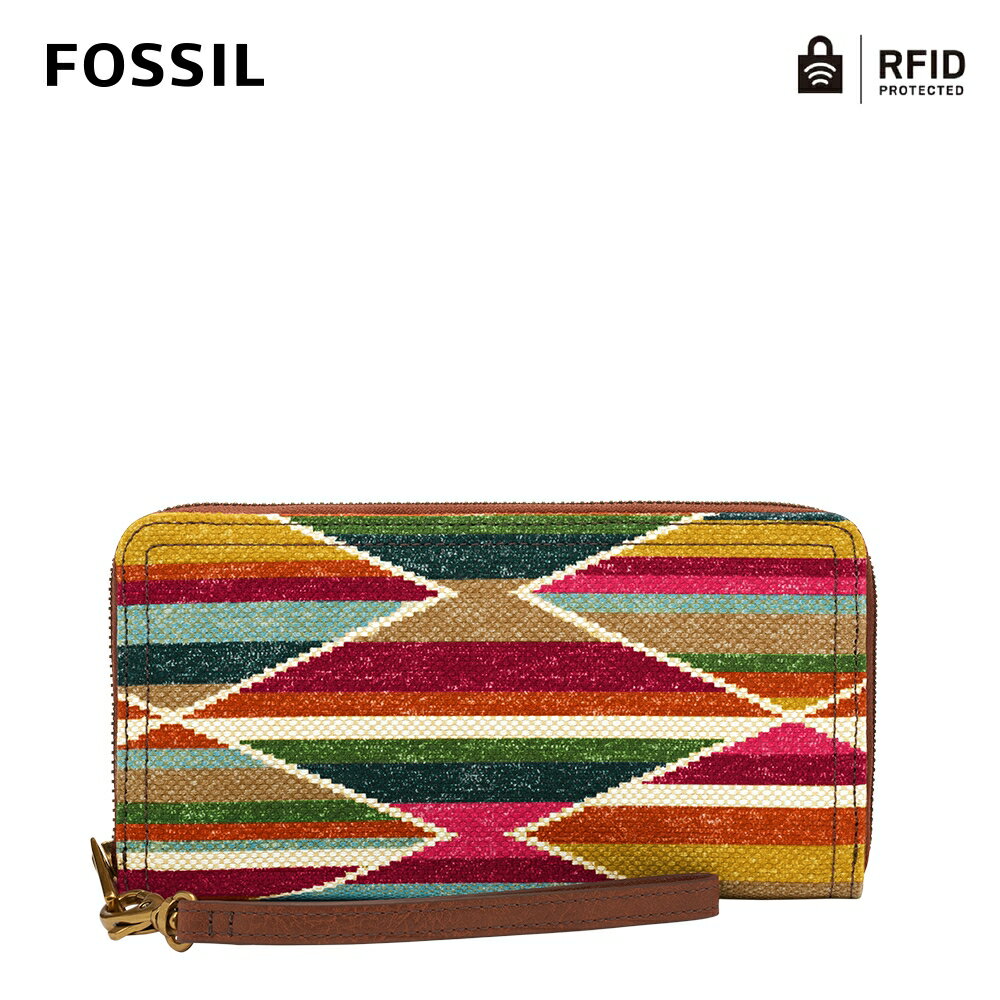 送禮首選★【FOSSIL】Logan 多層真皮拉鍊RFID防盜長夾-多彩拼接 SL6483998【美國時尚品牌】 附防塵袋+提袋【全館滿額折價★FOSSIL全系列包夾送美妝蛋】