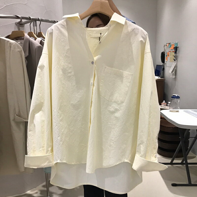 純色防曬長袖襯衫女2022春秋新款寬松設計感小眾chic港味百搭襯衣