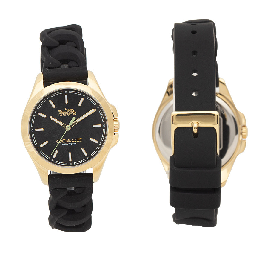 COACH 時尚矽膠腕錶 34mm 女錶 手錶 腕錶 C9580 黑色矽膠錶帶(現貨)▶指定Outlet商品5折起☆現貨