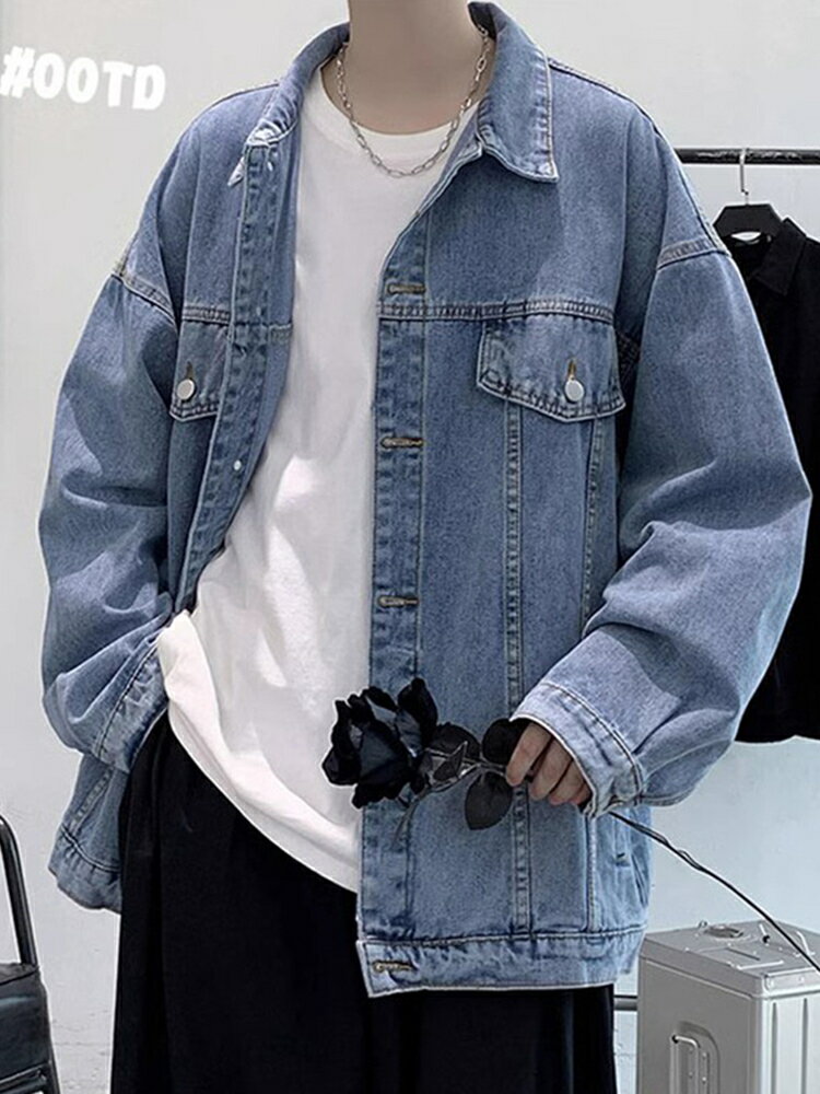 牛仔外套男秋季復古痞帥工裝休閑夾克ins潮牌青少年百搭翻領上衣【雲木雜貨】