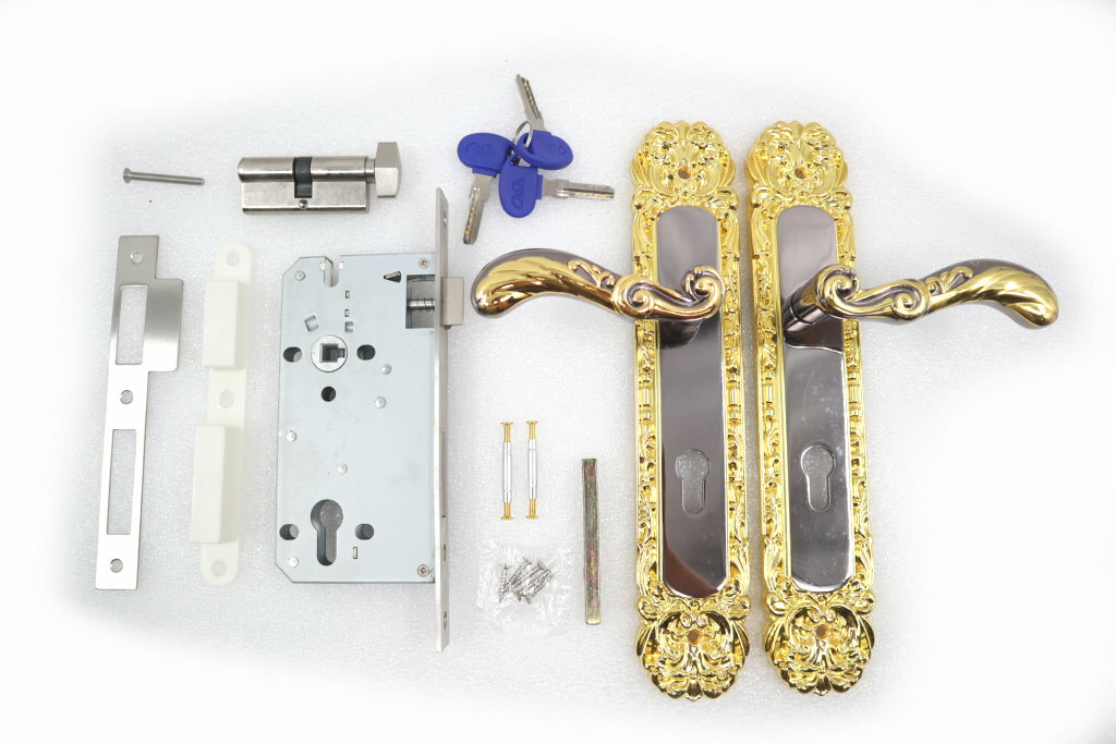 CASA 913-2 門鎖五金 匣式鎖 連體鎖 嵌入式水平鎖 金黃色鍛造把手 卡巴鑰匙