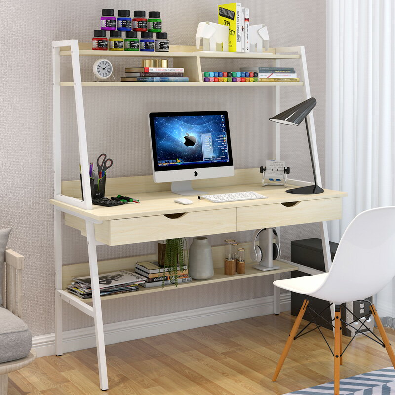 電腦桌臺式桌簡約現代家用寫字臺簡易書架書桌組合寫字桌辦公桌子