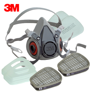 3M 6200 防毒口罩、面具 (全配7件組) 半罩式，雙罐式，內容有：6200面罩主體x1、6001濾毒罐x2、5N11濾棉x2、501濾蓋x2 公司貨