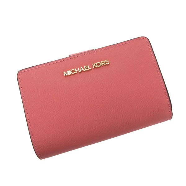 MICHAEL KORS 經典雙層中夾 十字紋防刮真皮 雙折錢包 長夾 皮夾 M86142莓粉色MK(現貨)▶指定Outlet商品5折起☆現貨【送禮首選★APP下單點數4倍送】