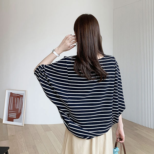 ANNAS 正韓 設計師款 條紋 蝙蝠袖 上衣 寬鬆 襯衫 T 素面 飛鼠袖 顯瘦 百搭 氣質 上班族 短袖 韓國 3