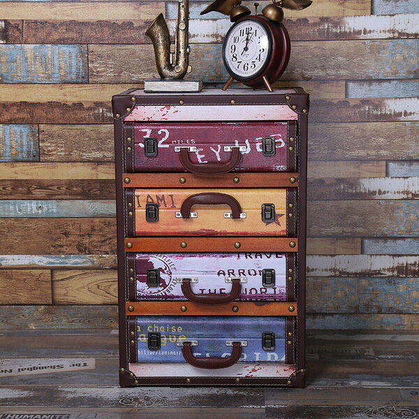 美琪 復古超質感皮革裝飾木質收納櫃