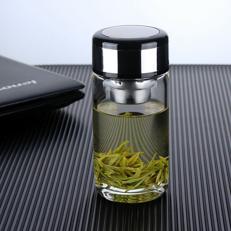 單層玻璃杯加厚男女士可愛小水杯子便攜小巧泡茶杯透明帶濾網小號