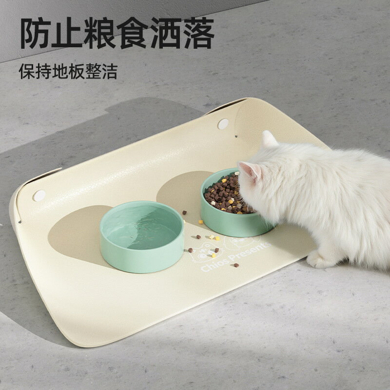 ✅寵物餐墊皮革半包圍貓咪碗墊加厚防滑防水防油漬貓狗吃飯墊