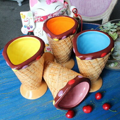 咖啡杯 彩繪馬克杯-冰淇琳造型手工彩繪陶瓷水杯5色72ax6【獨家進口】【米蘭精品】