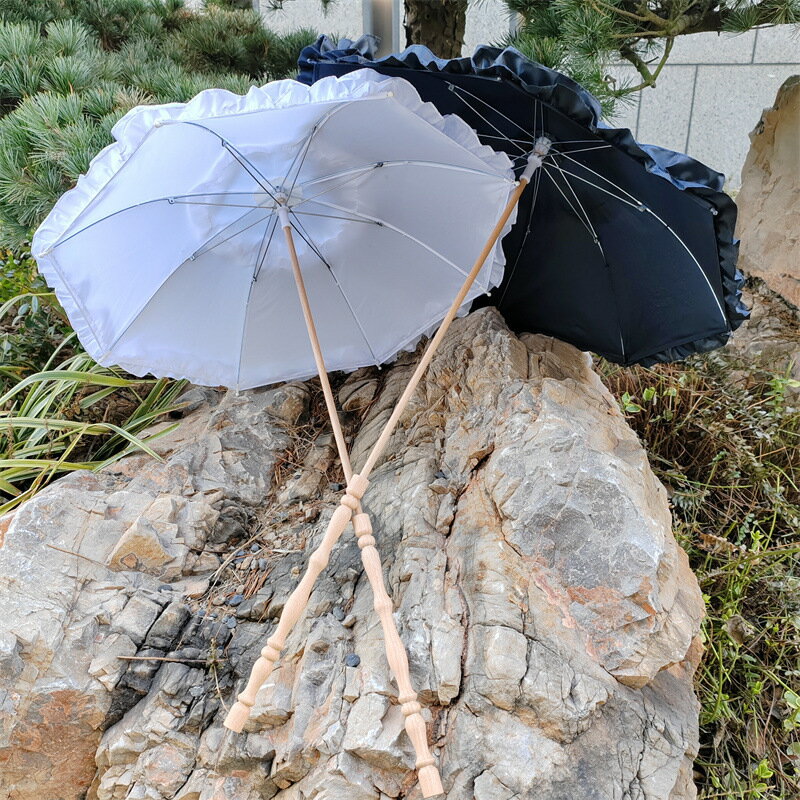 DIY創意小清新Lolita傘胚復古黑白色花邊仙女傘拍照公主蘿莉雨傘