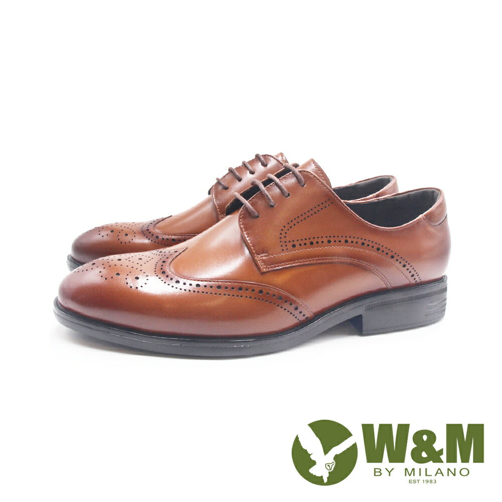 W&M(男)真皮牛皮全雕花德比紳士綁帶皮鞋 男鞋-棕色