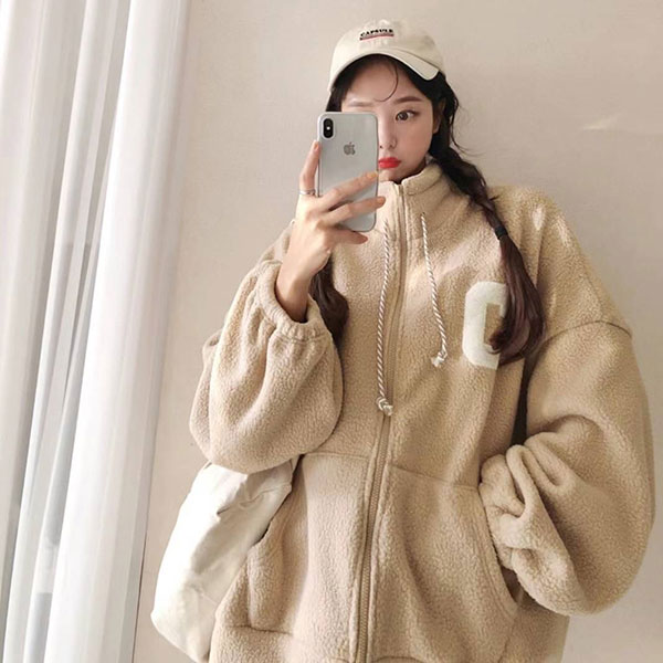 ANNAS 正韓 C字 羊羔毛 搖粒絨 絨毛 外套 毛毛 QQ毛 大衣 運動外套 寬鬆 厚 保暖 休閒 韓國 3