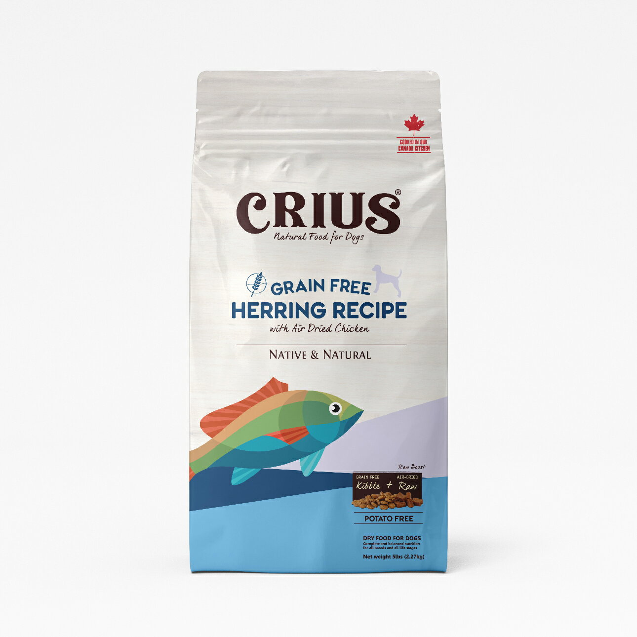 【CRIUS 克瑞斯】無榖白鮭魚 全齡犬 營養顆粒+風乾肉塊犬飼料 光澤毛質 維持活力 均衡營養_5LB